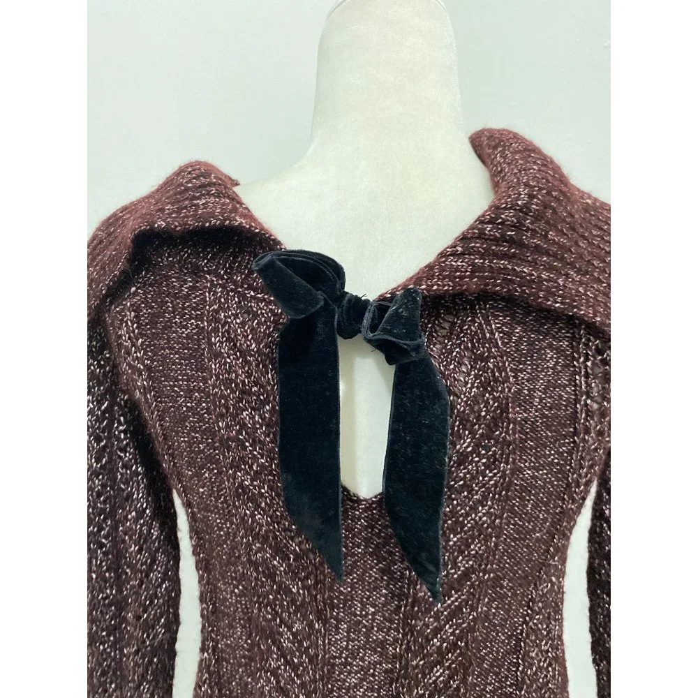 White House Black Market WHBM Purple Burgundy Over Shoulder Sweater